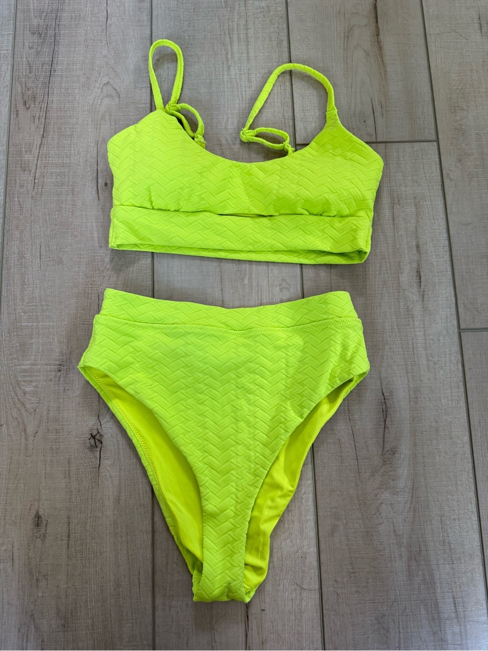 Aerie Neon Lime Textured High-Waist Bikini Set